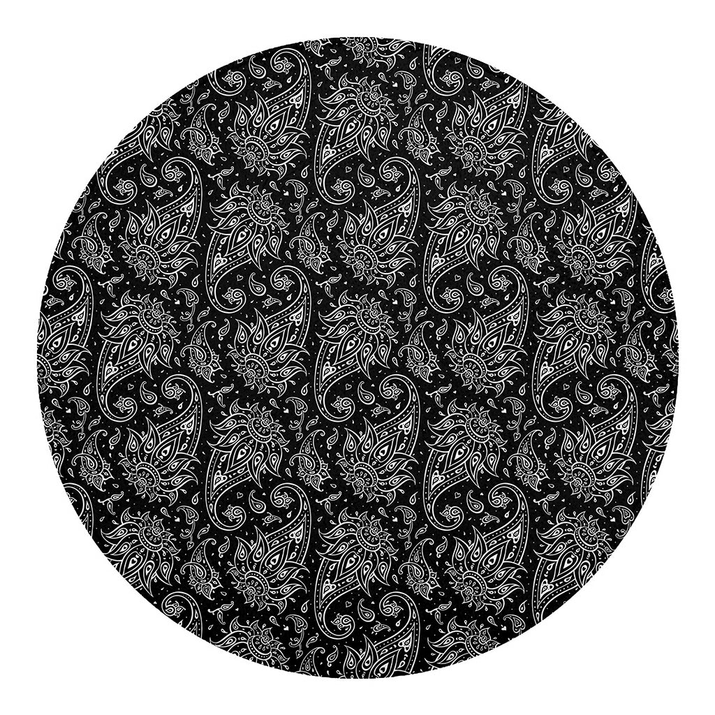 White And Black Paisley Pattern Print Round Blanket