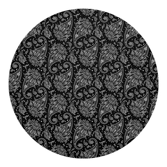 White And Black Paisley Pattern Print Round Blanket
