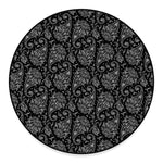 White And Black Paisley Pattern Print Round Floor Mat