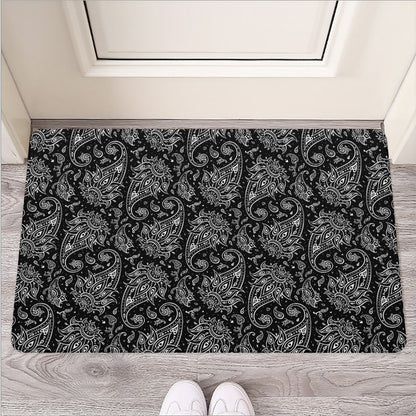 White And Black Paisley Pattern Print Rubber Doormat