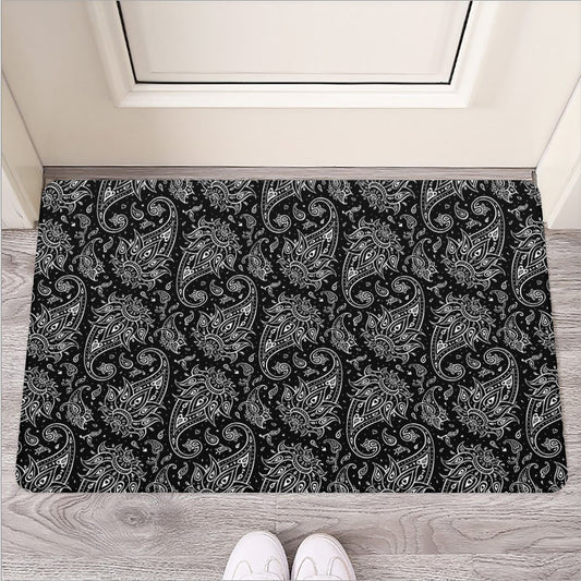 White And Black Paisley Pattern Print Rubber Doormat