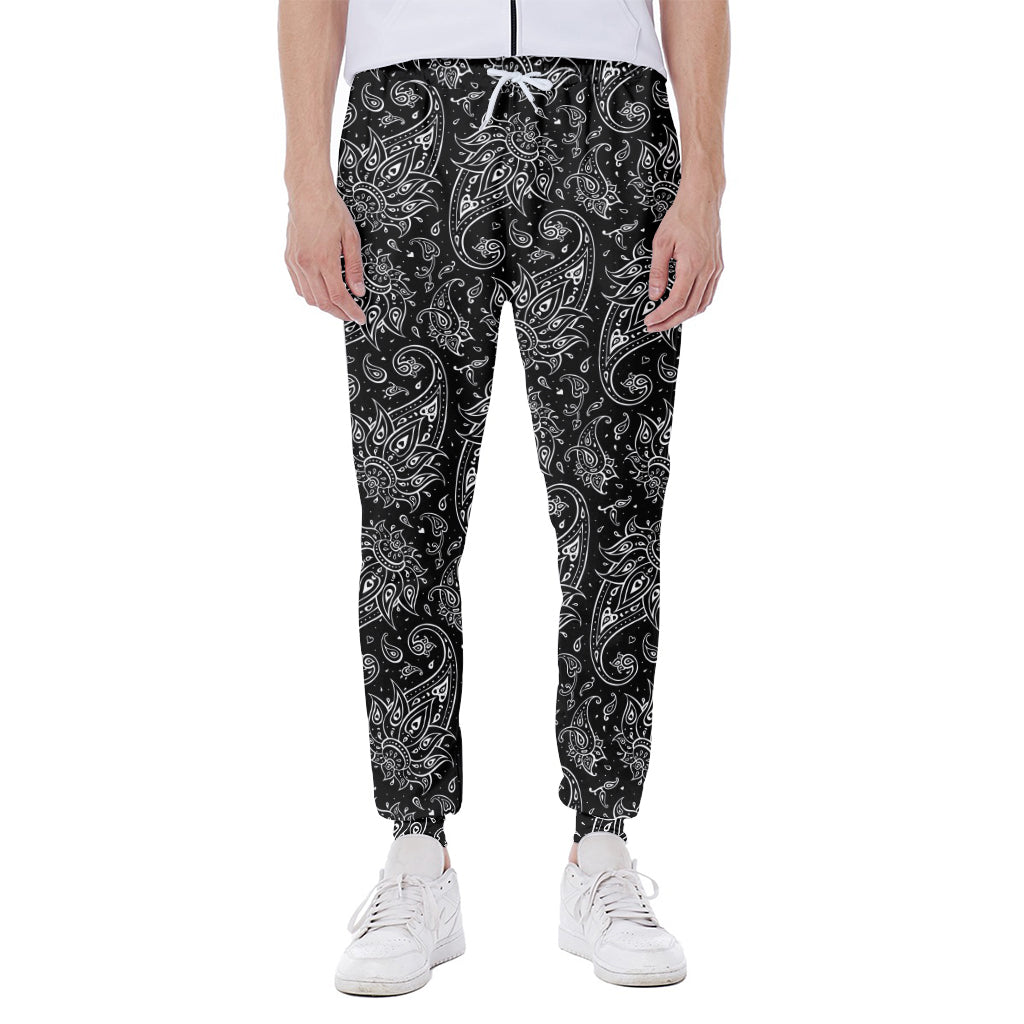 White And Black Paisley Pattern Print Scuba Joggers