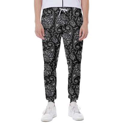 White And Black Paisley Pattern Print Scuba Joggers