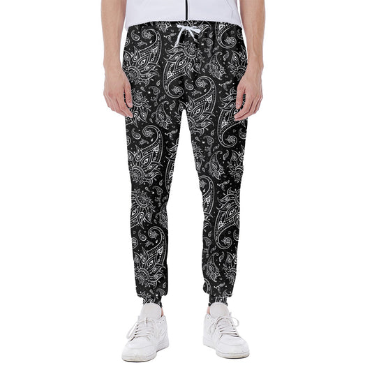 White And Black Paisley Pattern Print Scuba Joggers