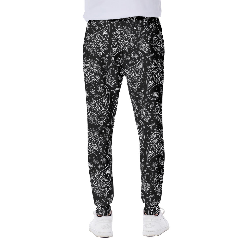 White And Black Paisley Pattern Print Scuba Joggers