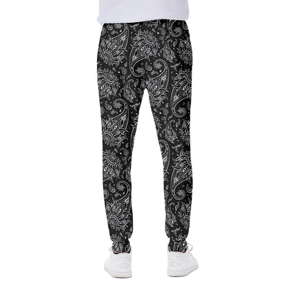 White And Black Paisley Pattern Print Scuba Joggers