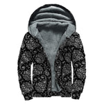 White And Black Paisley Pattern Print Sherpa Lined Zip Up Hoodie