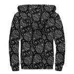 White And Black Paisley Pattern Print Sherpa Lined Zip Up Hoodie