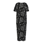 White And Black Paisley Pattern Print Short Sleeve Long Nightdress