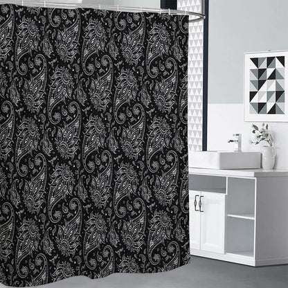 White And Black Paisley Pattern Print Shower Curtain