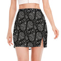 White And Black Paisley Pattern Print Side Slit Mini Skirt