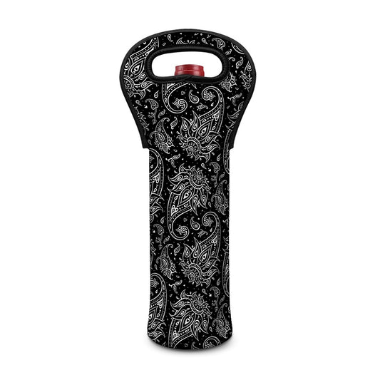 White And Black Paisley Pattern Print Single Neoprene Wine Tote