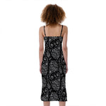 White And Black Paisley Pattern Print Slim Fit Midi Cami Dress