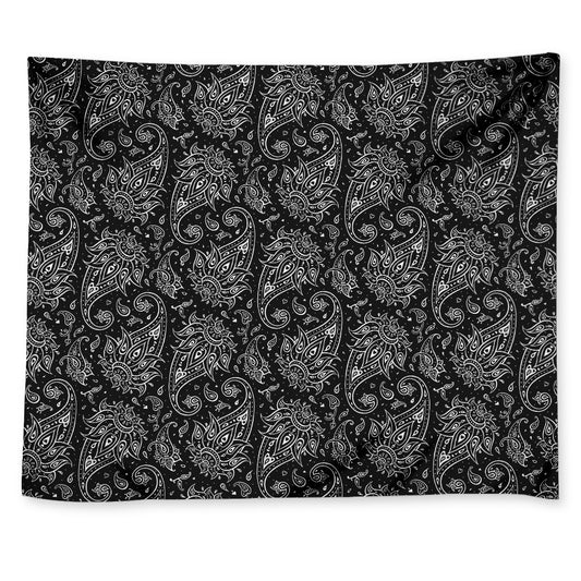 White And Black Paisley Pattern Print Tapestry