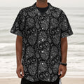 White And Black Paisley Pattern Print Textured Short Sleeve Shirt