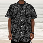 White And Black Paisley Pattern Print Textured Short Sleeve Shirt