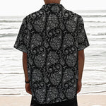 White And Black Paisley Pattern Print Textured Short Sleeve Shirt
