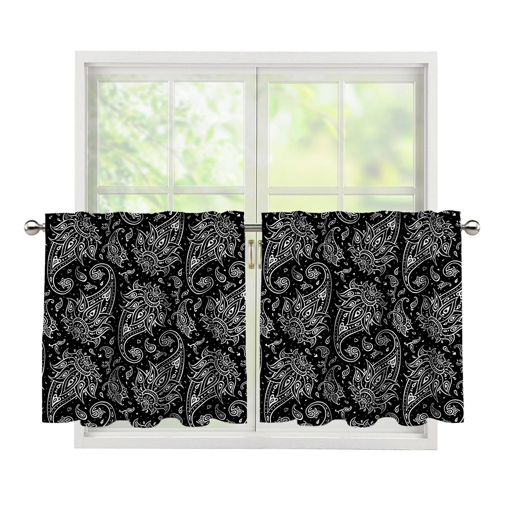 White And Black Paisley Pattern Print Tier Curtains
