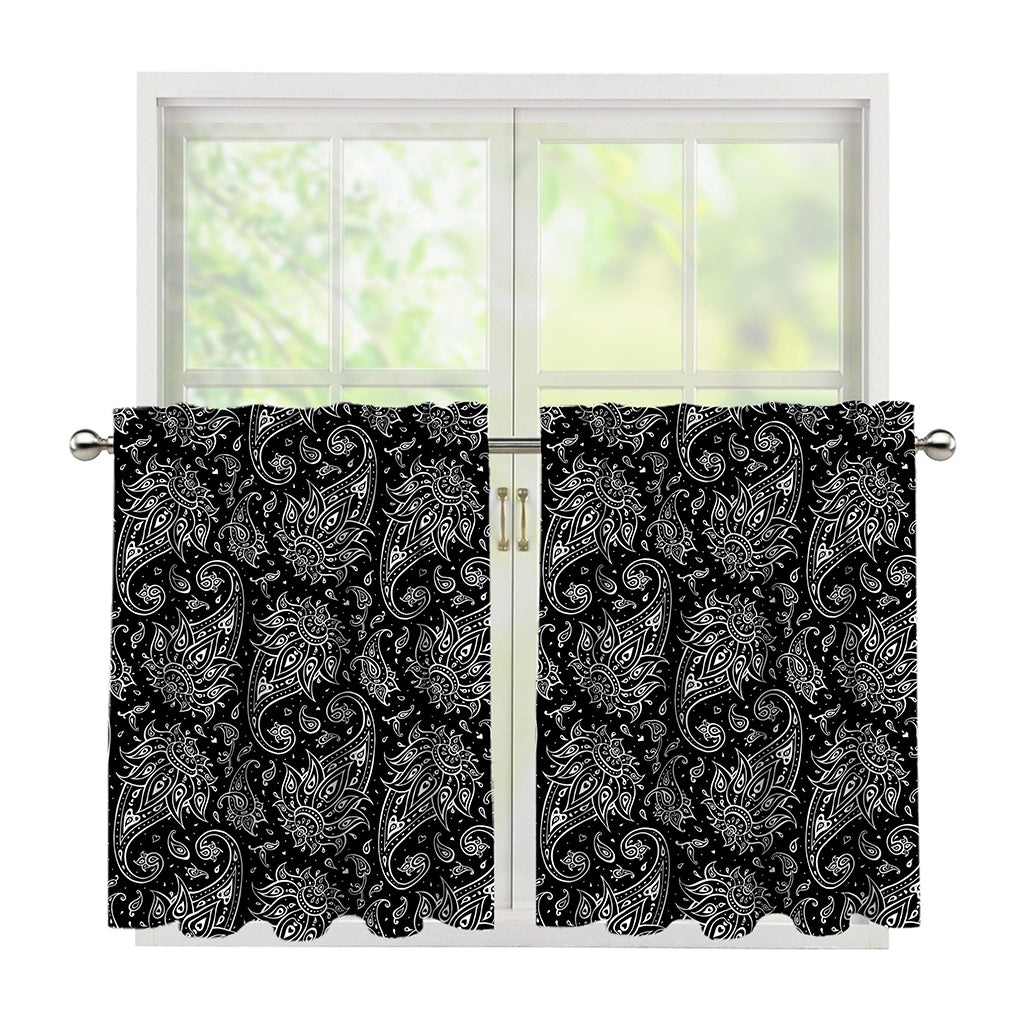 White And Black Paisley Pattern Print Tier Curtains