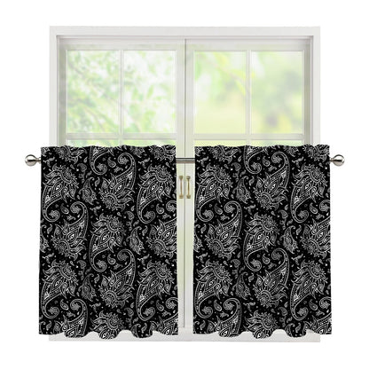 White And Black Paisley Pattern Print Tier Curtains