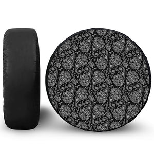 White And Black Paisley Pattern Print Tire Cover