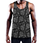 White And Black Paisley Pattern Print Training Tank Top