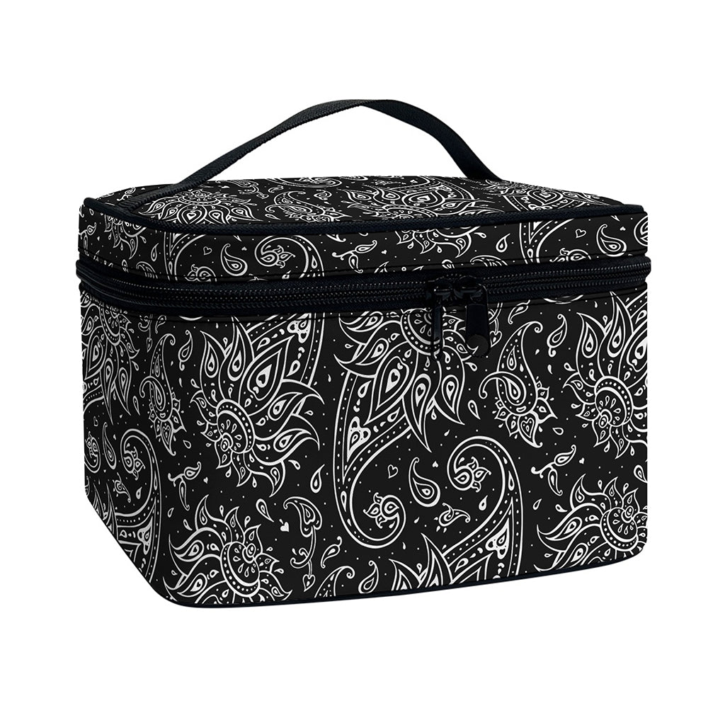 White And Black Paisley Pattern Print Travel Makeup Bag