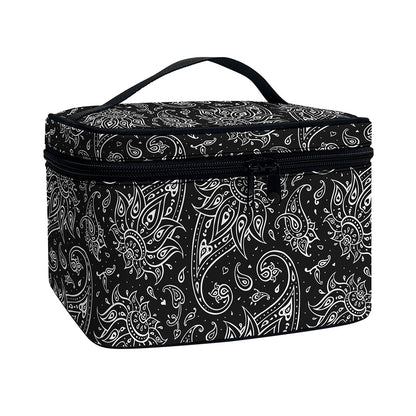 White And Black Paisley Pattern Print Travel Makeup Bag