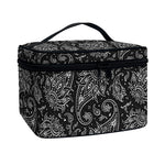 White And Black Paisley Pattern Print Travel Makeup Bag