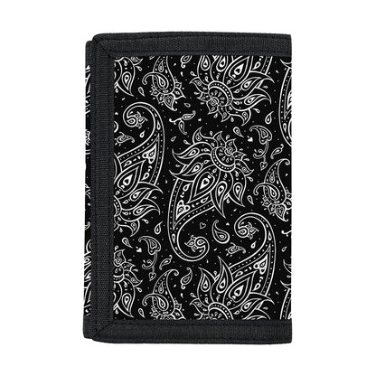 White And Black Paisley Pattern Print Trifold Wallet