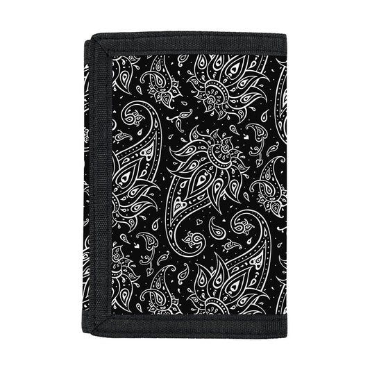 White And Black Paisley Pattern Print Trifold Wallet