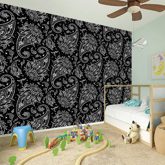White And Black Paisley Pattern Print Wall Sticker