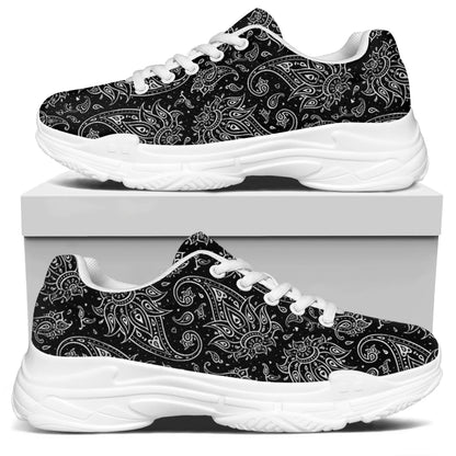 White And Black Paisley Pattern Print White Chunky Shoes