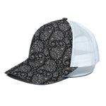 White And Black Paisley Pattern Print White Mesh Trucker Cap