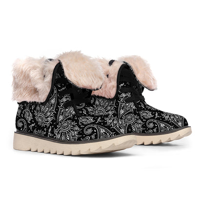 White And Black Paisley Pattern Print Winter Boots