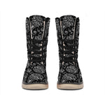 White And Black Paisley Pattern Print Winter Boots