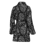 White And Black Paisley Pattern Print Women's Bathrobe