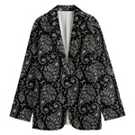 White And Black Paisley Pattern Print Women's Blazer