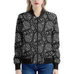 White And Black Paisley Pattern Print Women's Bomber Jacket
