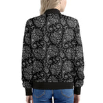 White And Black Paisley Pattern Print Women's Bomber Jacket