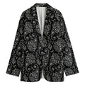 White And Black Paisley Pattern Print Women's Cotton Blazer
