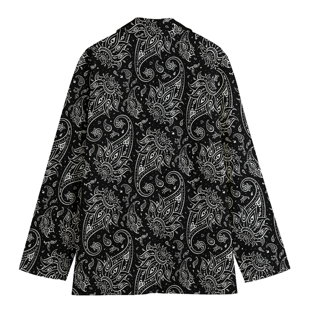 White And Black Paisley Pattern Print Women's Cotton Blazer