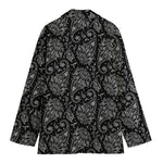 White And Black Paisley Pattern Print Women's Cotton Blazer