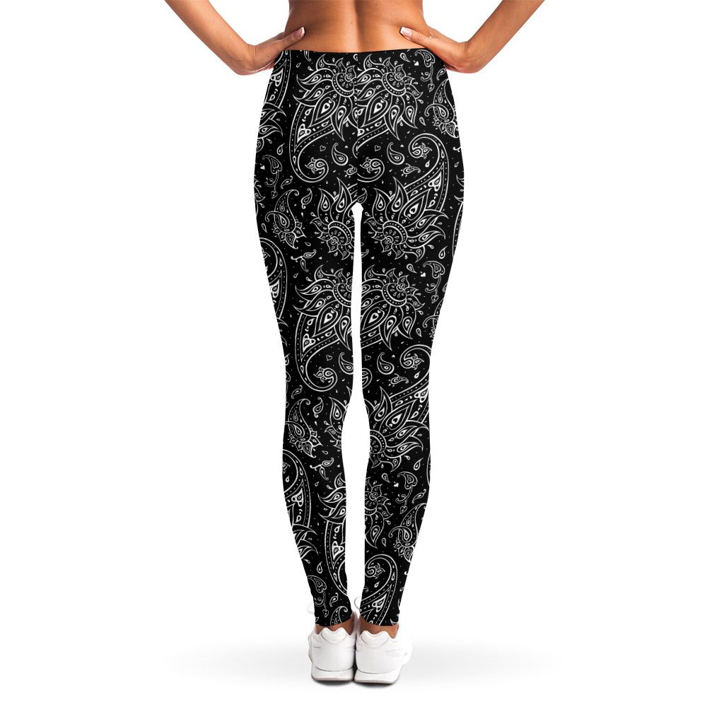 White And Black Paisley Pattern Print Women's Leggings