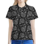 White And Black Paisley Pattern Print Women's Polo Shirt