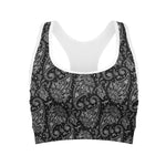 White And Black Paisley Pattern Print Women's Sports Bra