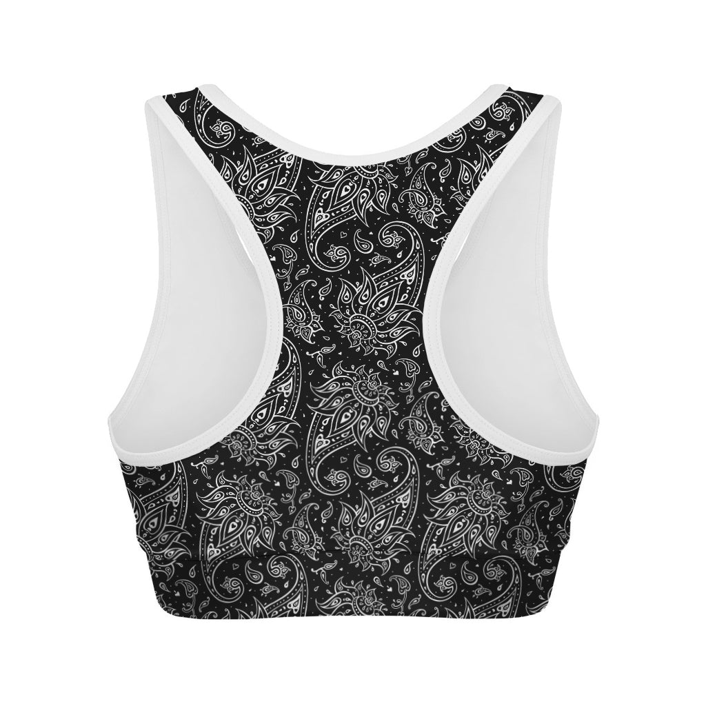 White And Black Paisley Pattern Print Women's Sports Bra