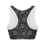 White And Black Paisley Pattern Print Women's Sports Bra