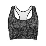 White And Black Paisley Pattern Print Women's Sports Bra