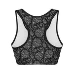 White And Black Paisley Pattern Print Women's Sports Bra
